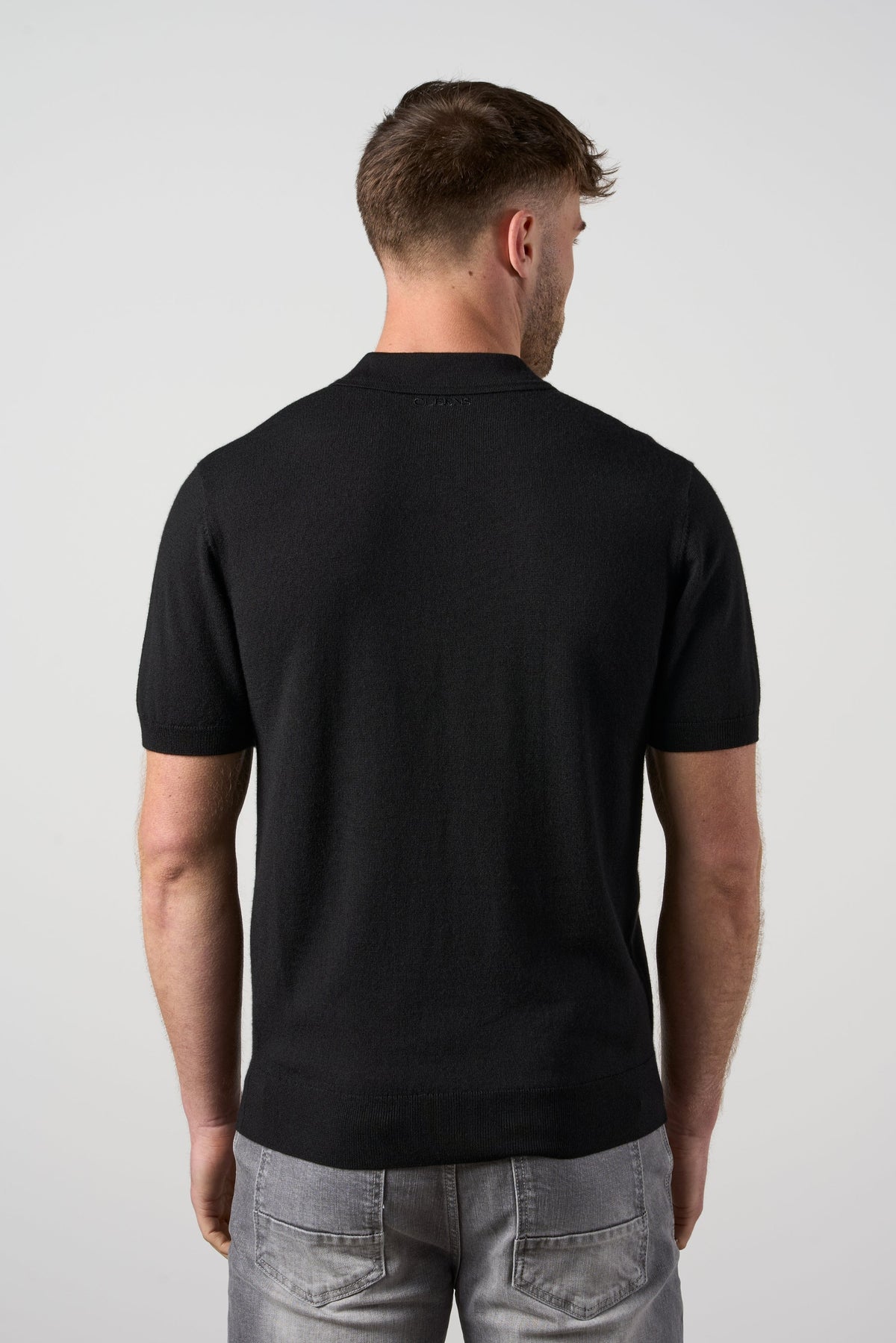 Merino Wool Button Polo Shirt Black