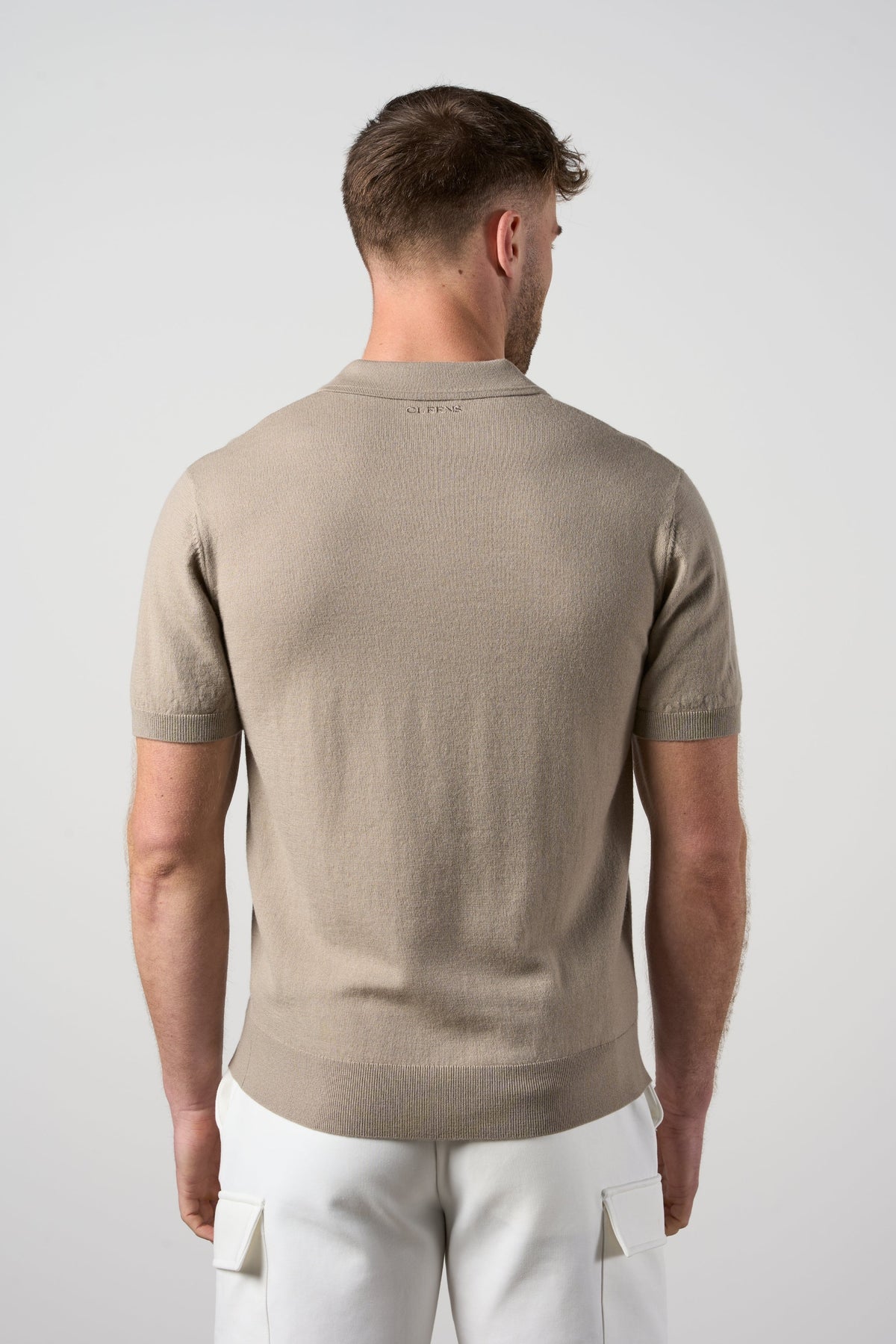 Merino Wool Button Polo Shirt Taupe