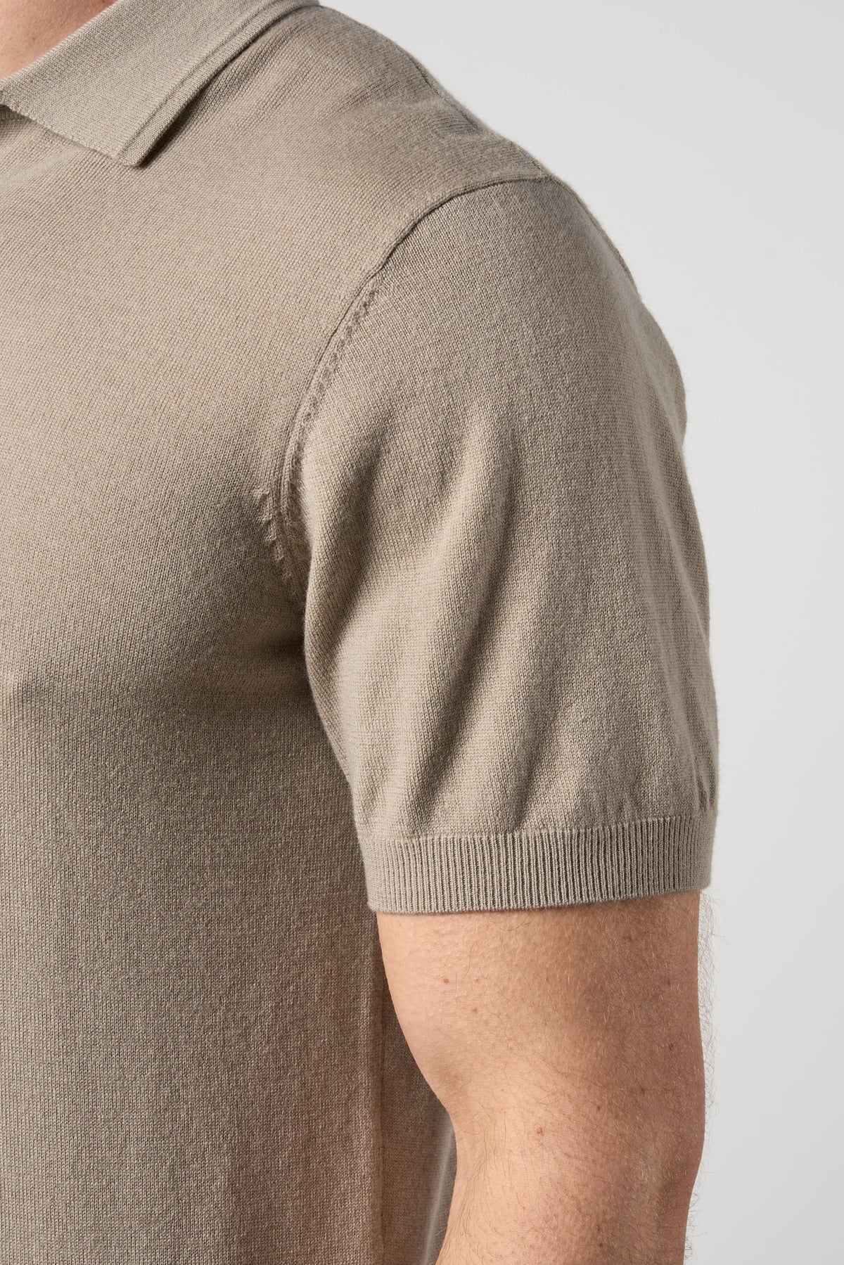 Merino Wool Button Polo Shirt Taupe