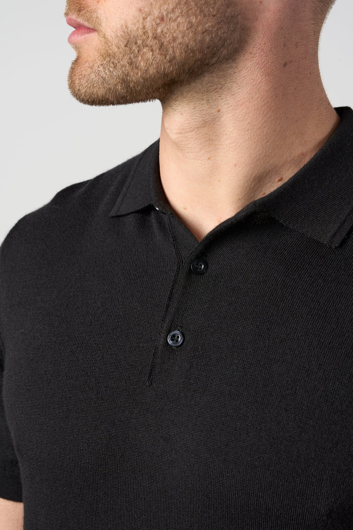 Merino Wool Button Polo Shirt Black