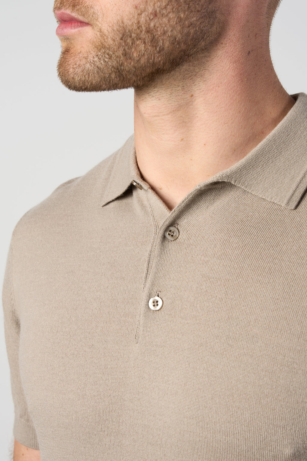 Merino Wool Button Polo Shirt Taupe
