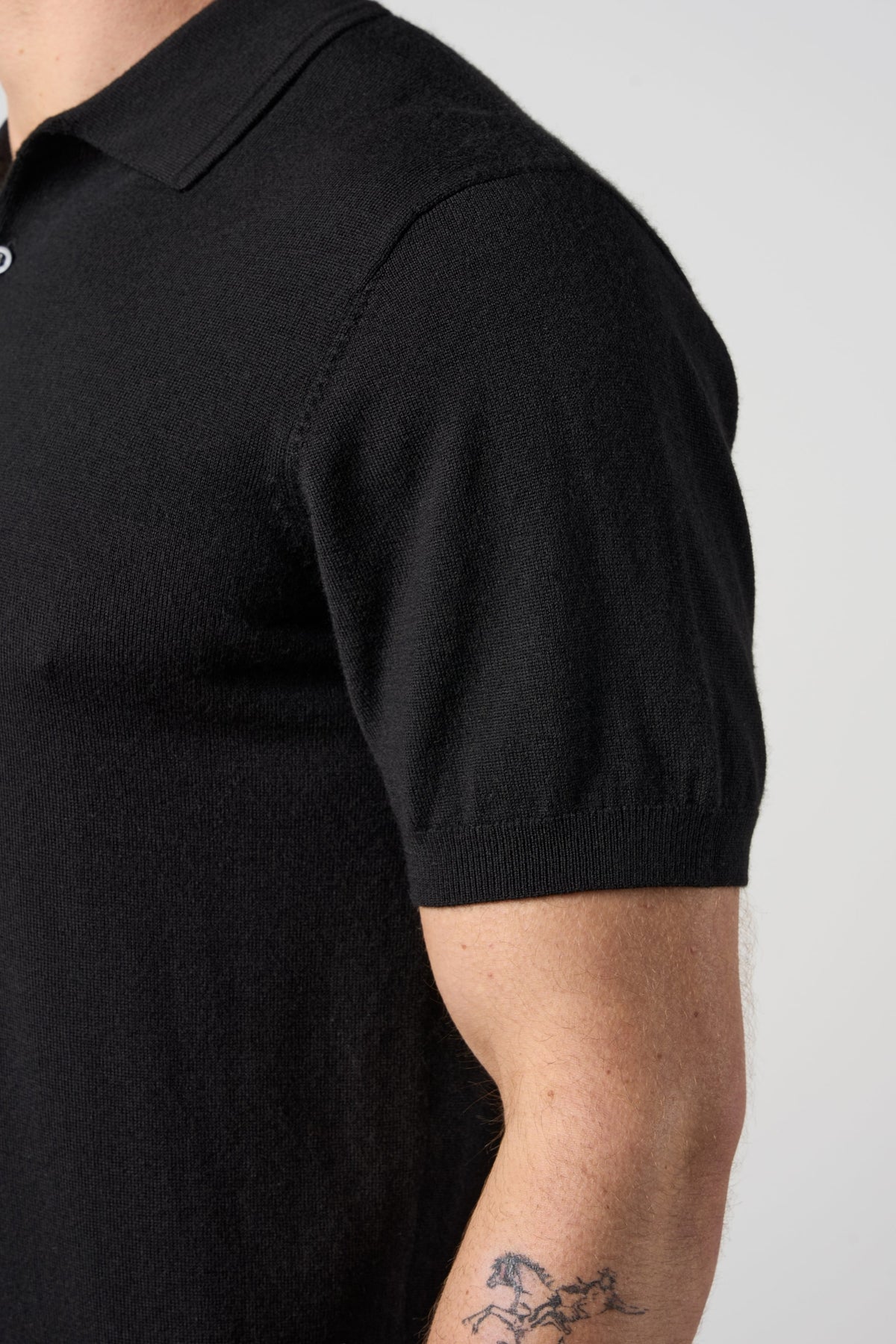 Merino Wool Button Polo Shirt Black