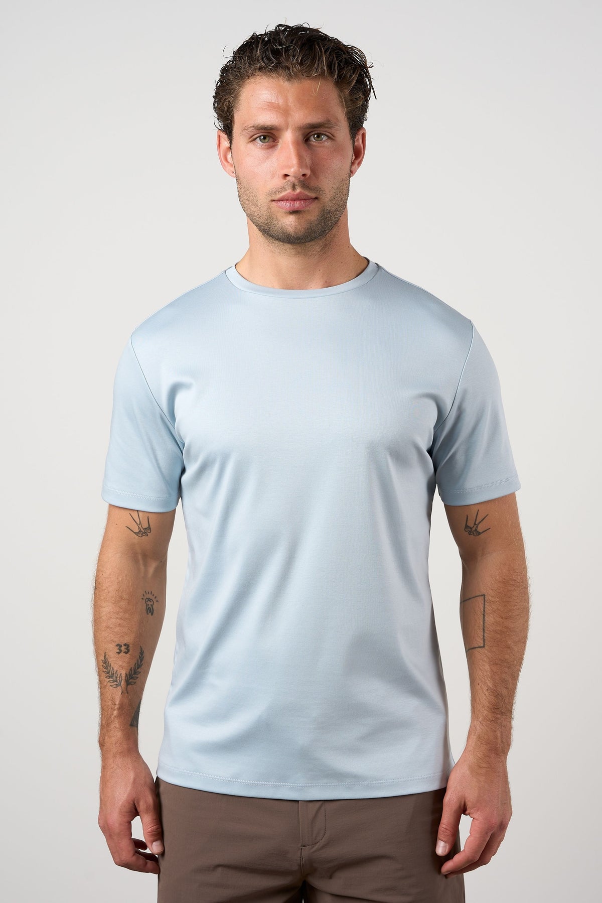 Mercerised Cotton T-shirt Light Blue