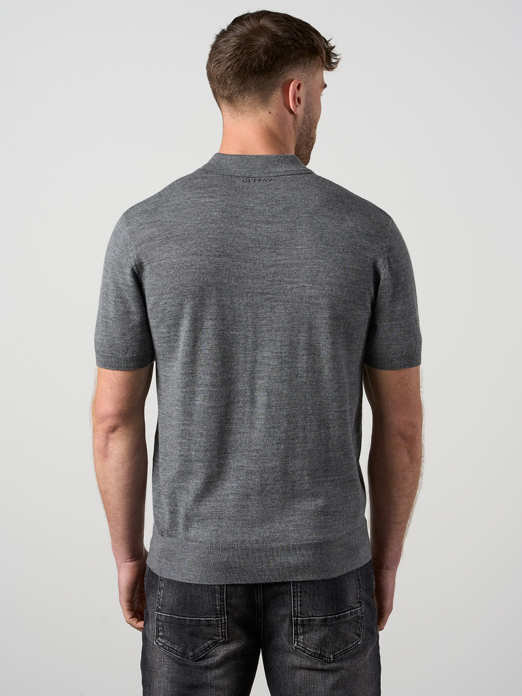 Merino Wool Button Polo Shirt Charcoal Marl