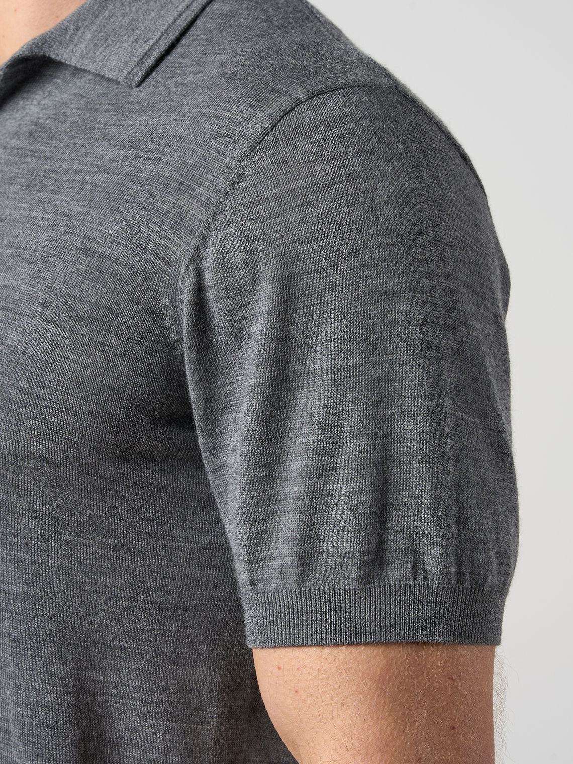 Merino Wool Button Polo Shirt Charcoal Marl