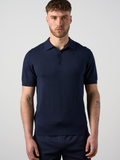 Merino Wool Button Polo Shirt Navy