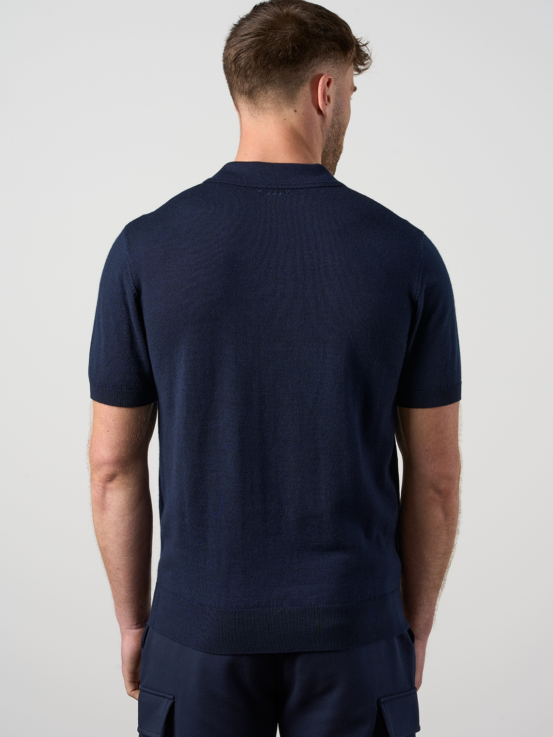 Merino Wool Button Polo Shirt Navy
