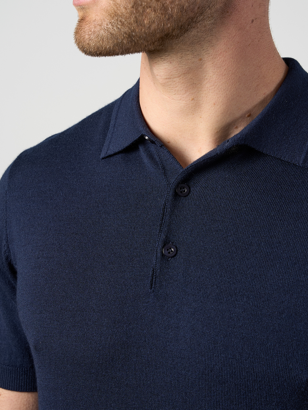 Merino Wool Button Polo Shirt Navy