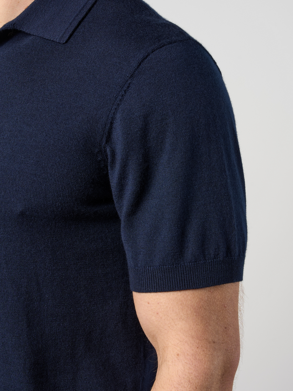 Merino Wool Button Polo Shirt Navy