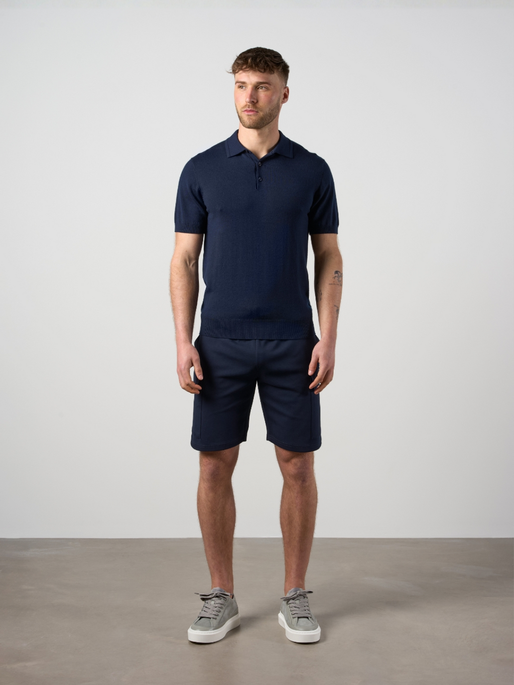 Merino Wool Button Polo Shirt Navy