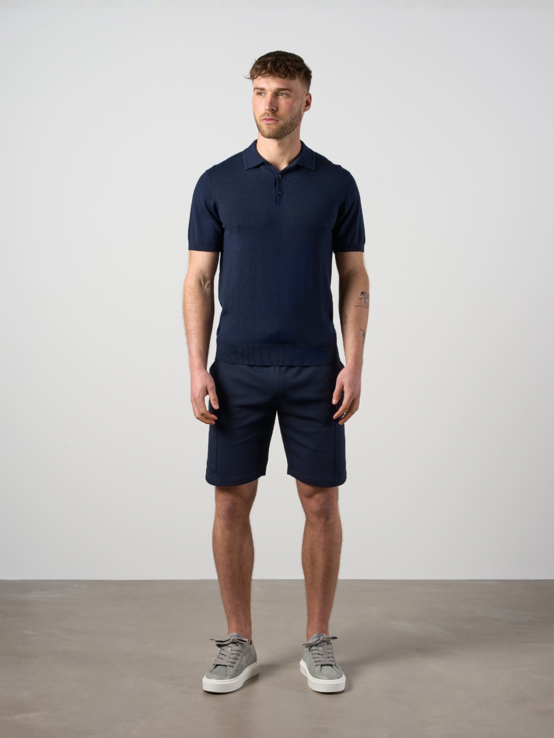 Merino Wool Button Polo Shirt Navy