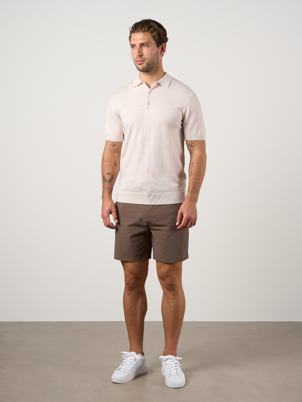 Merino Wool Button Polo Shirt Oatmeal Marl