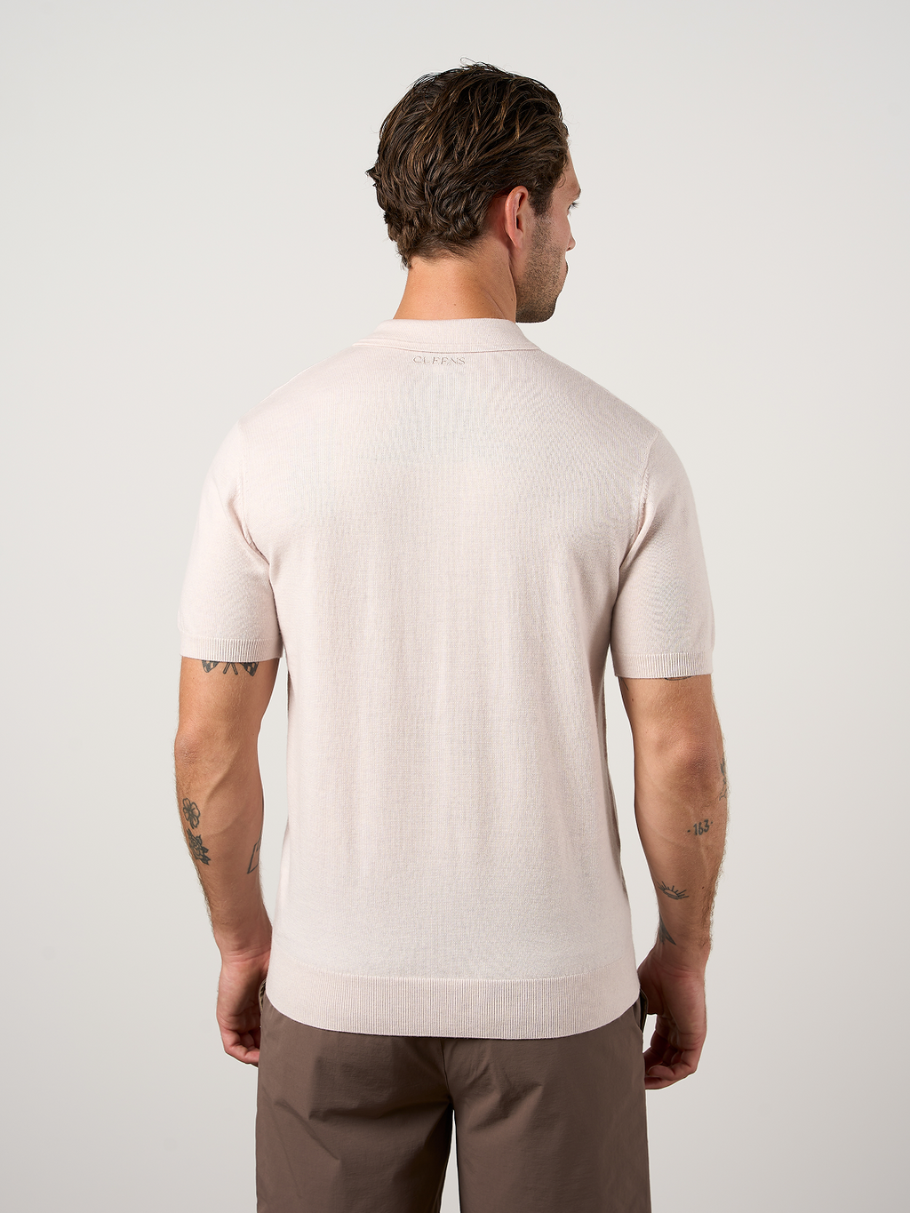Merino Wool Button Polo Shirt Oatmeal Marl