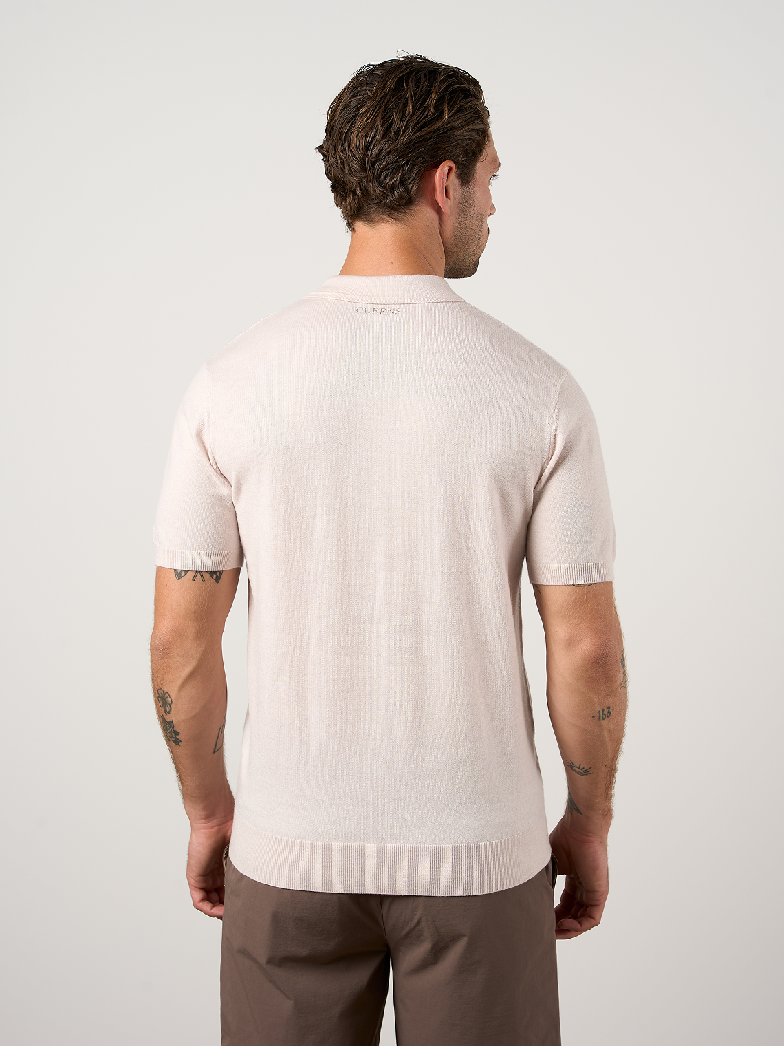 Merino Wool Button Polo Shirt Oatmeal Marl