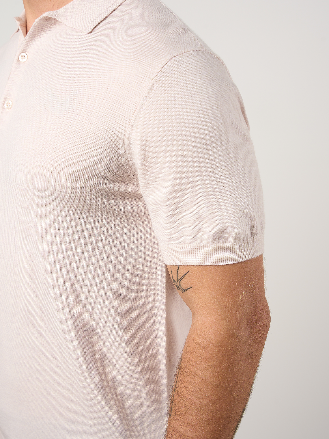 Merino Wool Button Polo Shirt Oatmeal Marl