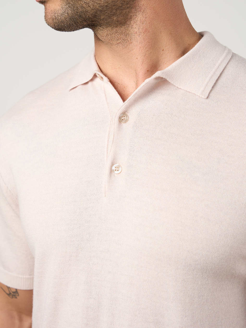 Merino Wool Button Polo Shirt Oatmeal Marl