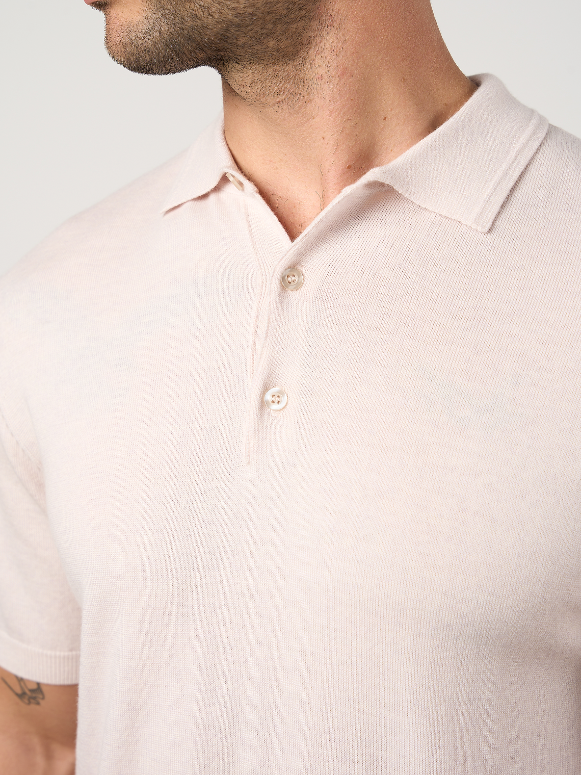 Merino Wool Button Polo Shirt Oatmeal Marl