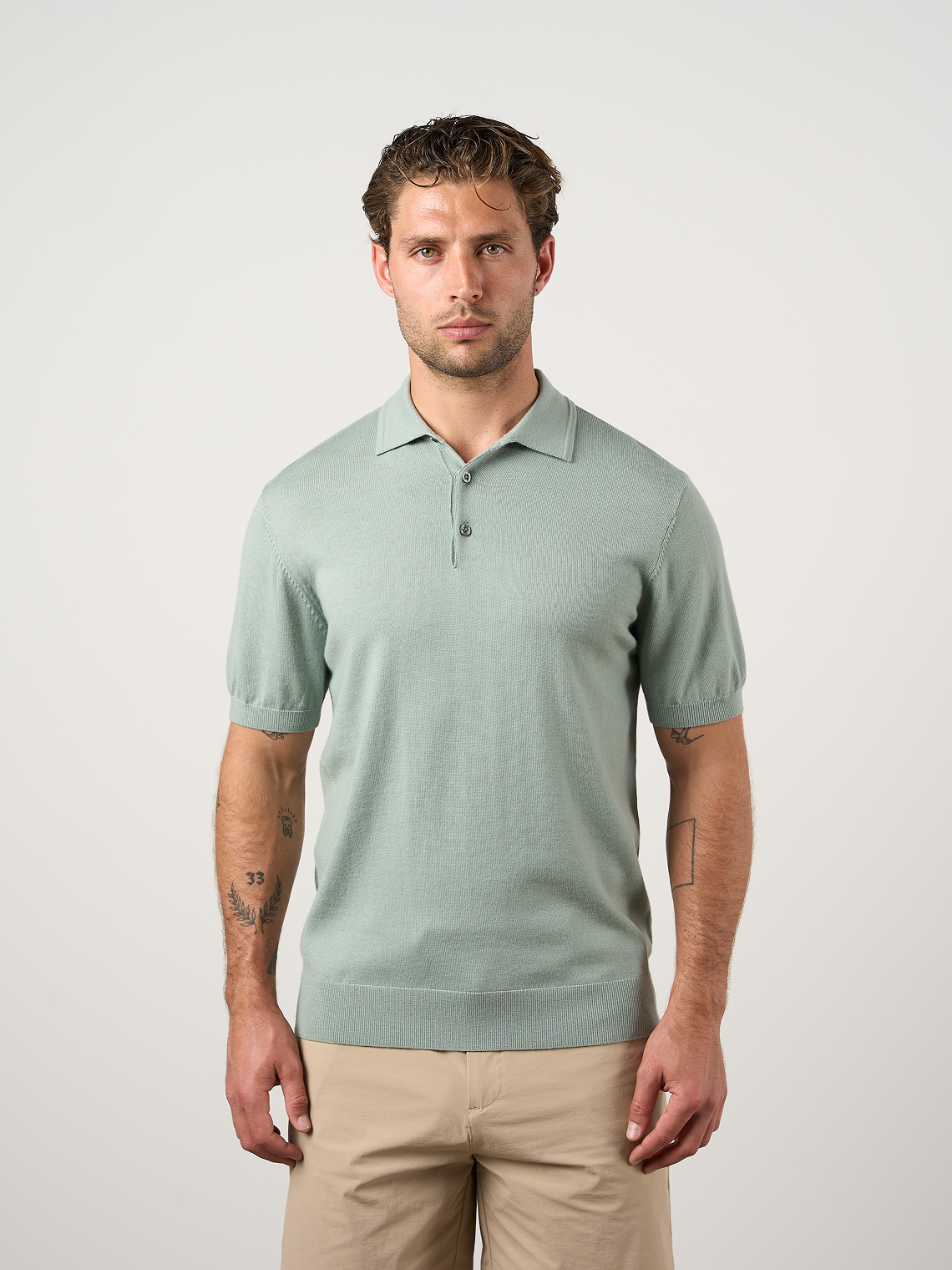 Merino Wool Button Polo Shirt Pistachio