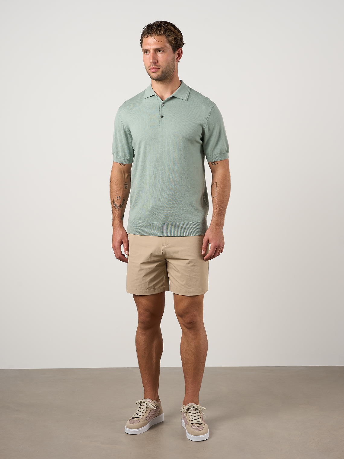 Merino Wool Button Polo Shirt Pistachio