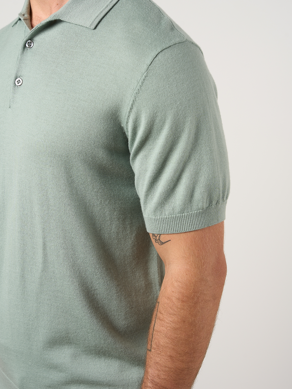 Merino Wool Button Polo Shirt Pistachio