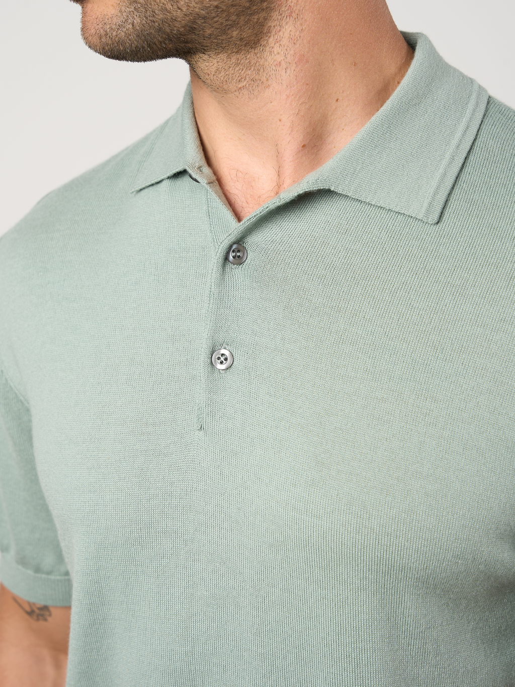 Merino Wool Button Polo Shirt Pistachio