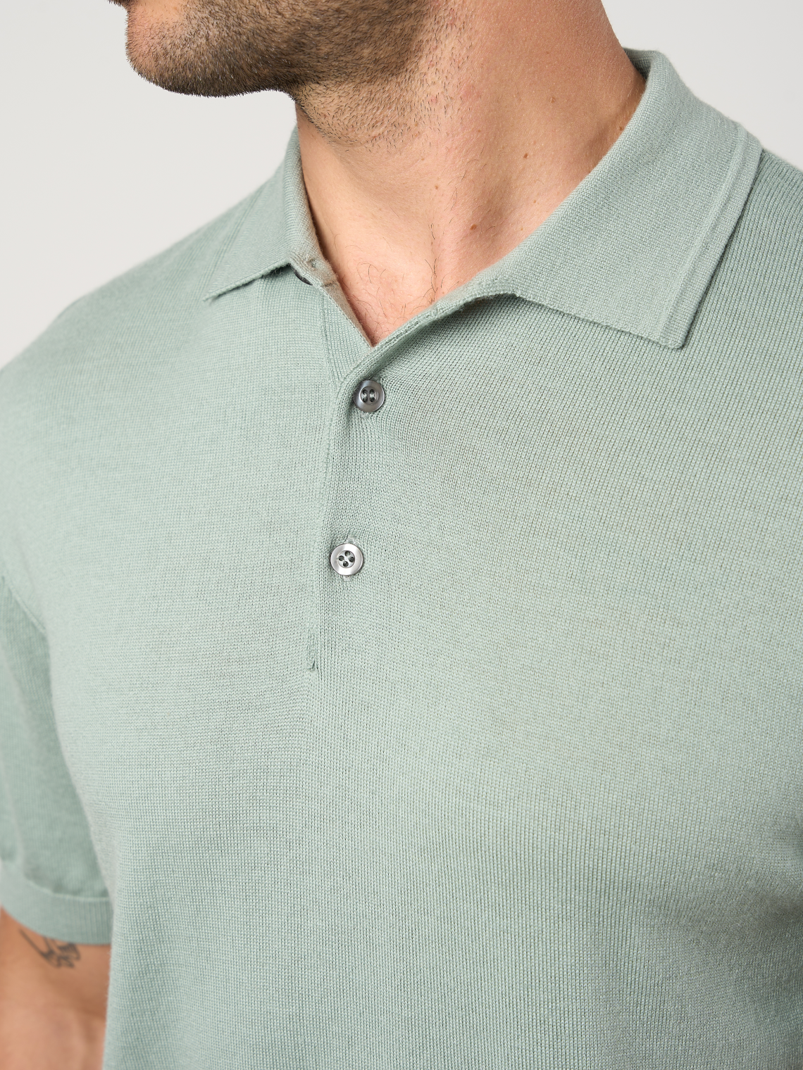 Merino Wool Button Polo Shirt Pistachio