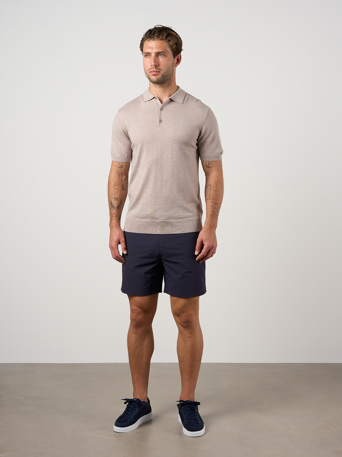 Merino Wool Button Polo Shirt Warm Wheat Marl