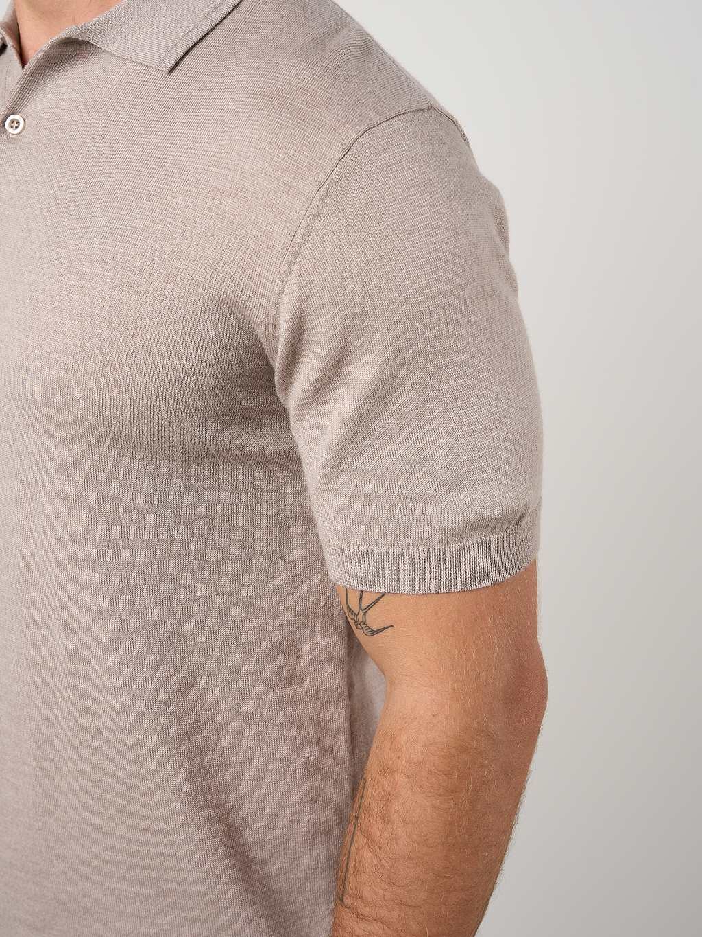 Merino Wool Button Polo Shirt Warm Wheat Marl
