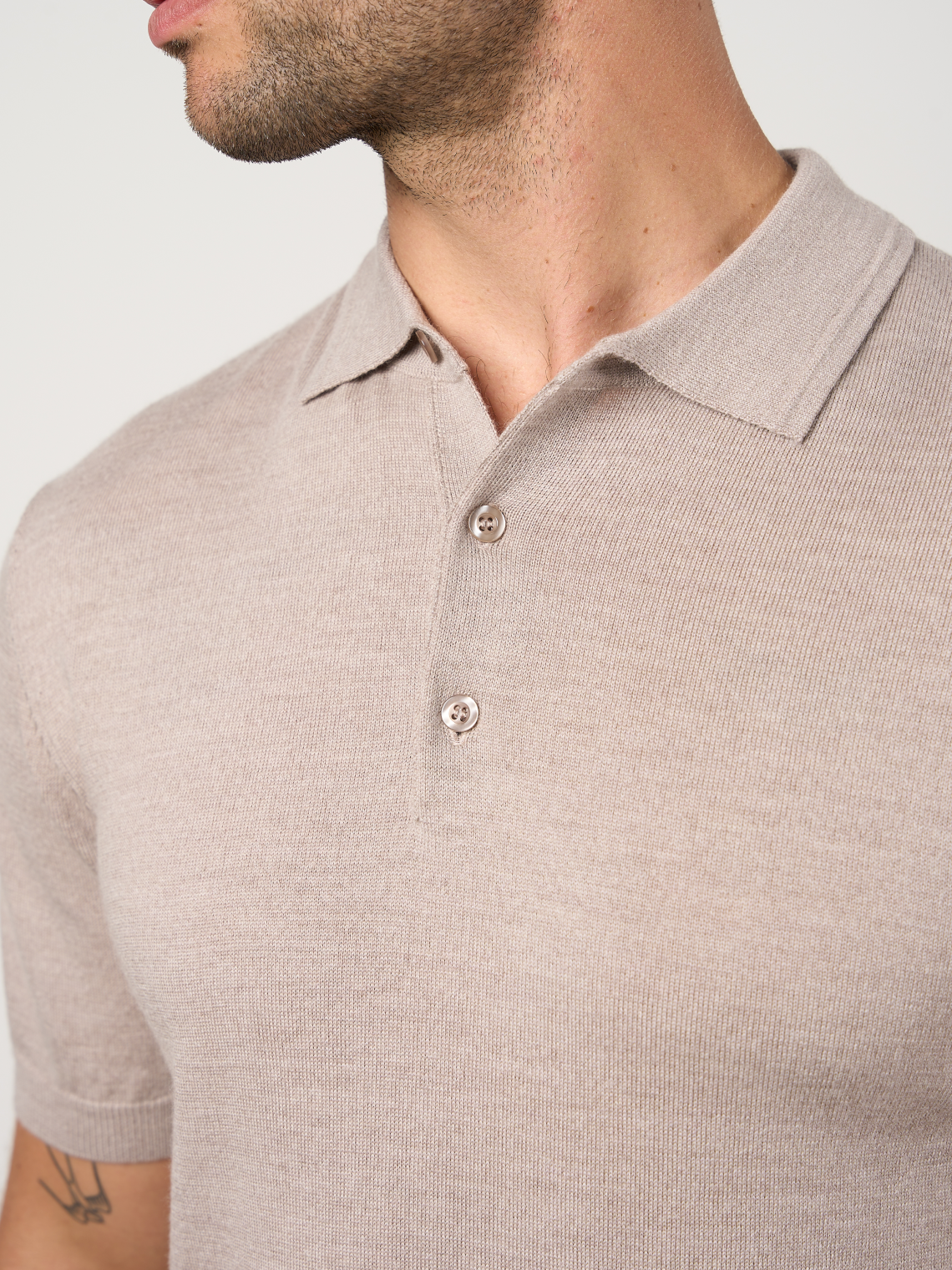 Merino Wool Button Polo Shirt Warm Wheat Marl