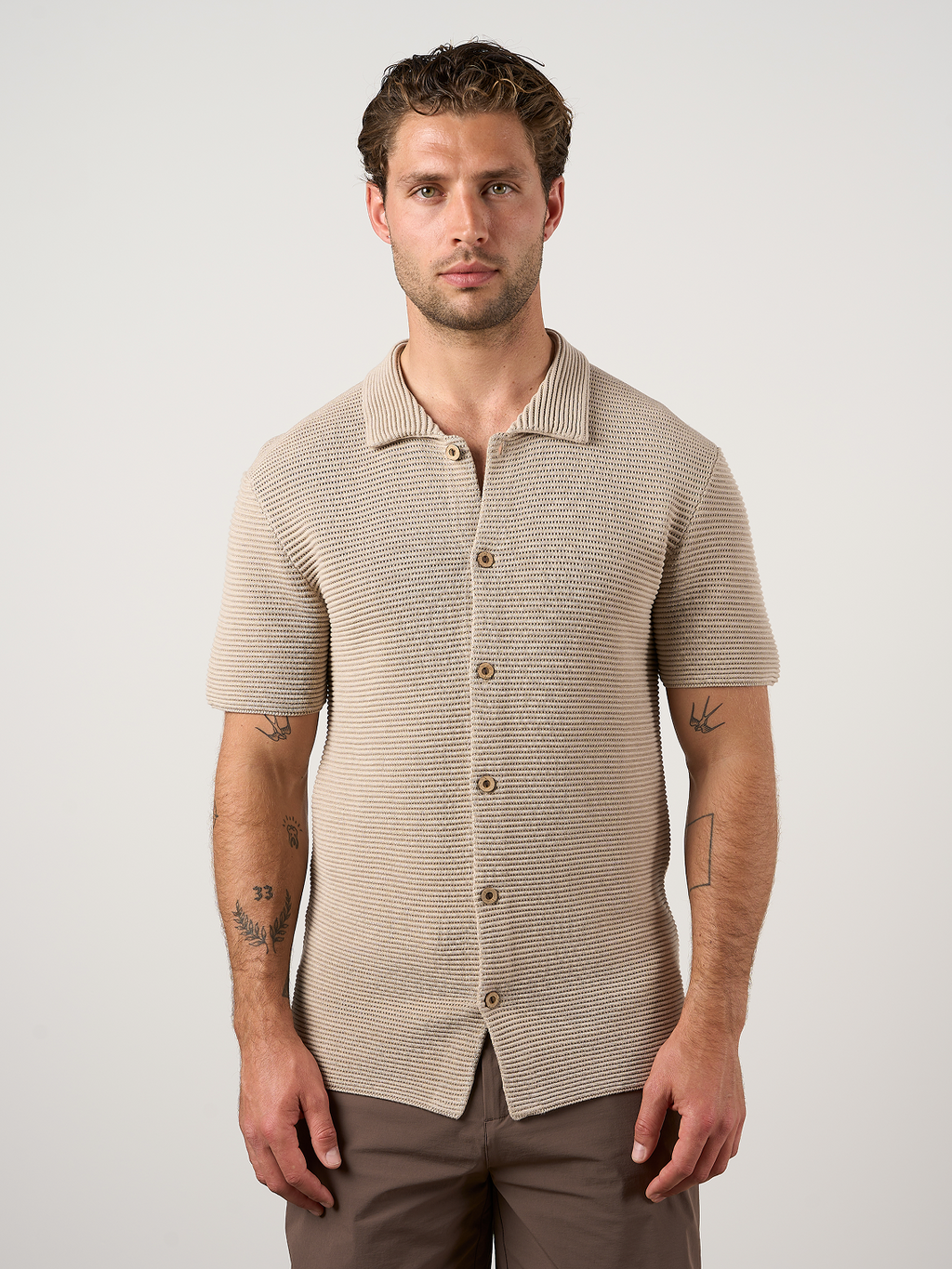 Textured Button Through Shirt Camel