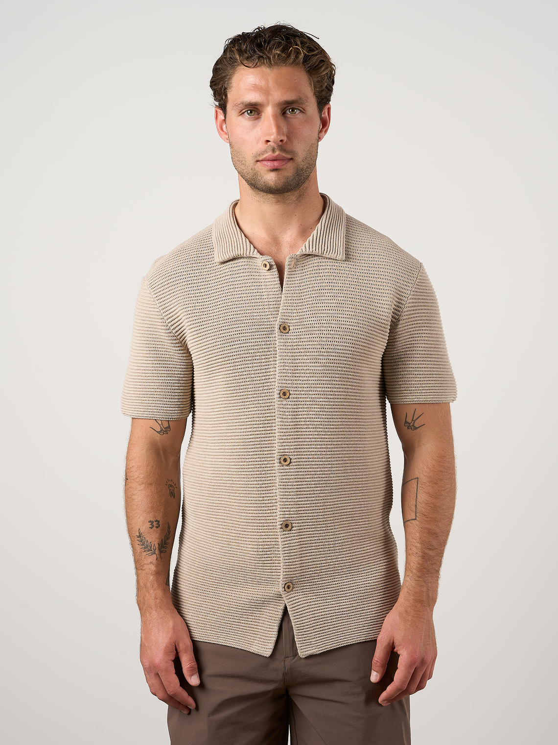Textured Button Through Shirt Camel