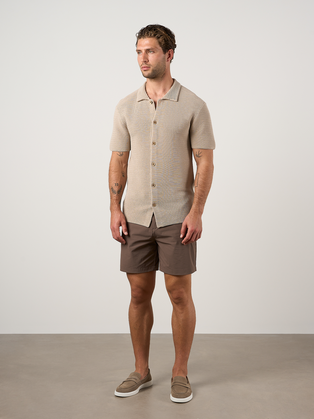 Textured Button Through Shirt Camel