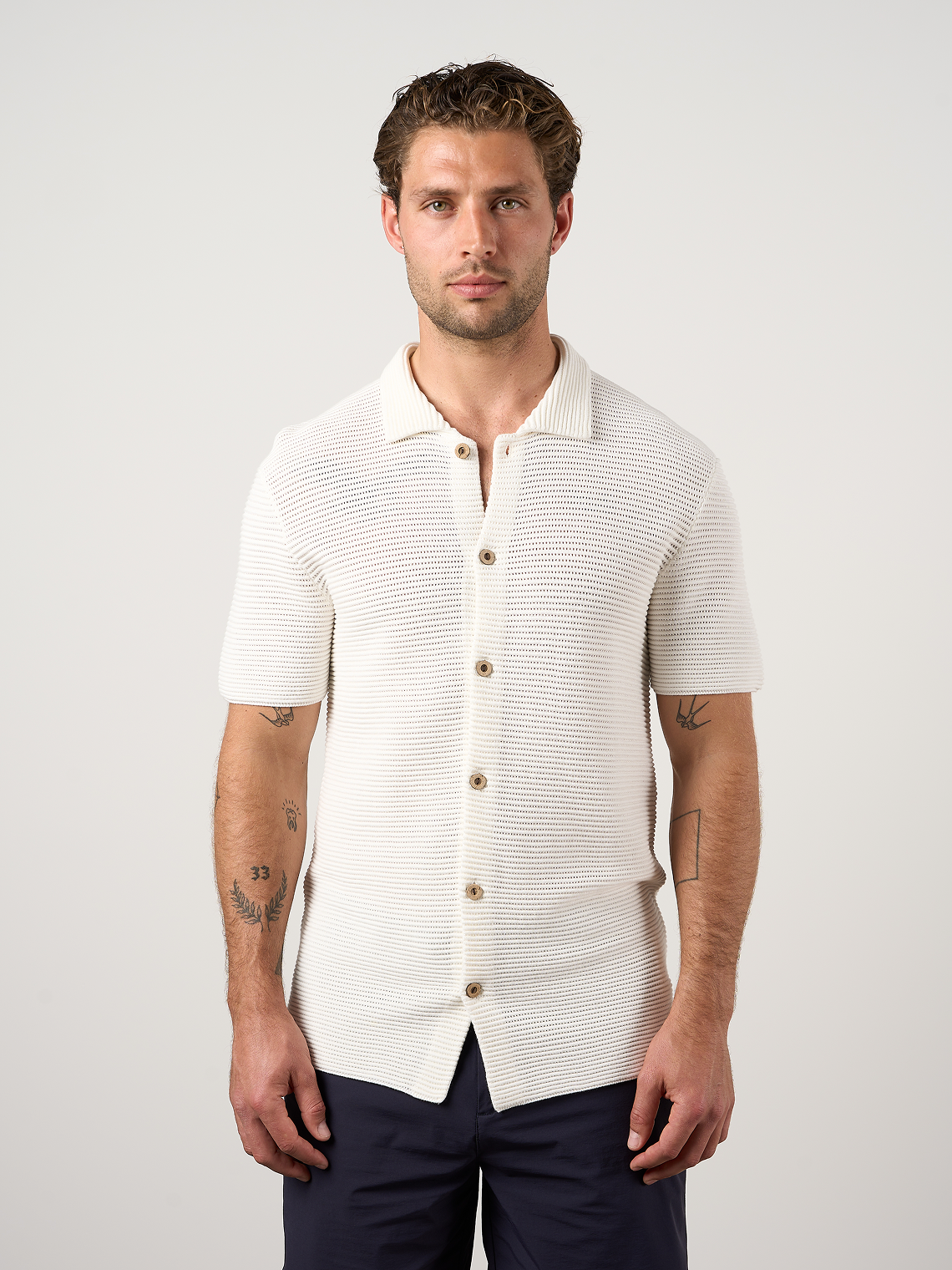 Textured Button Through Shirt Off White