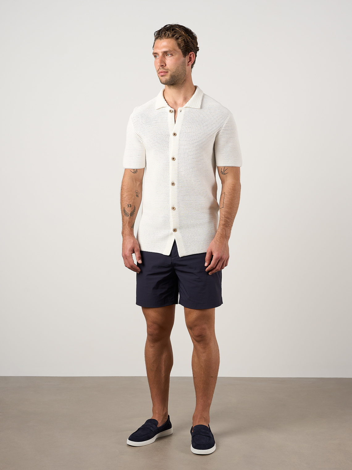 Textured Button Through Shirt Off White