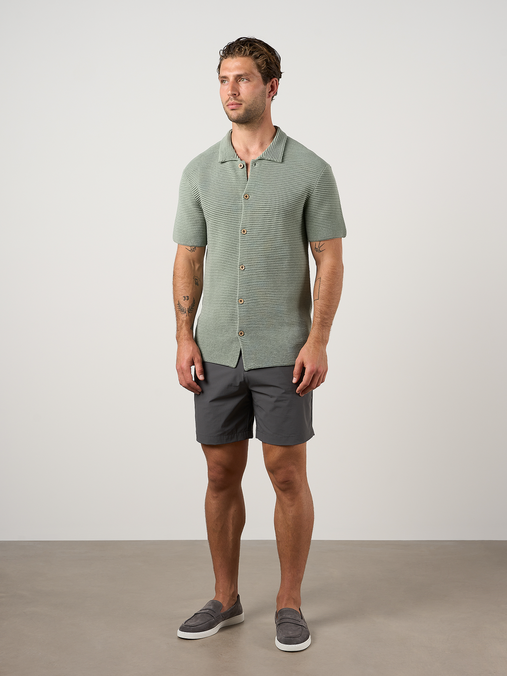 Textured Button Through Shirt Sage