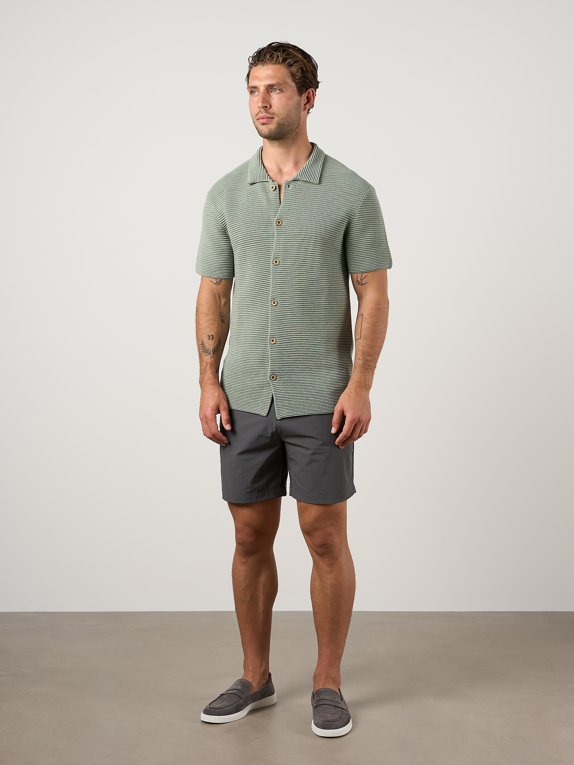 Textured Button Through Shirt Sage