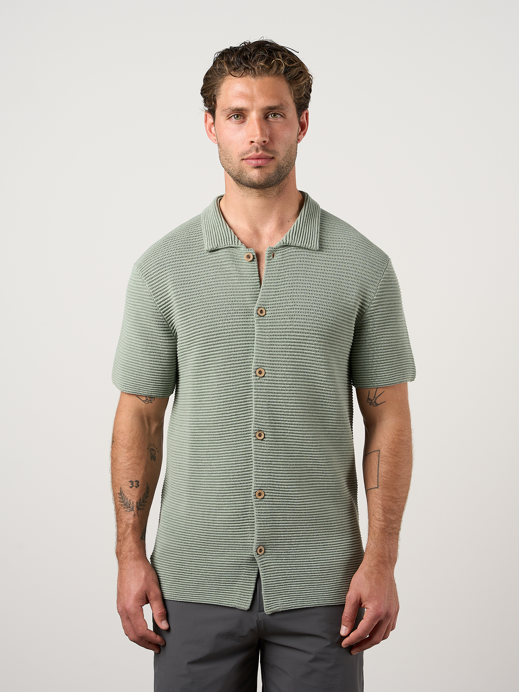 Textured Button Through Shirt Sage