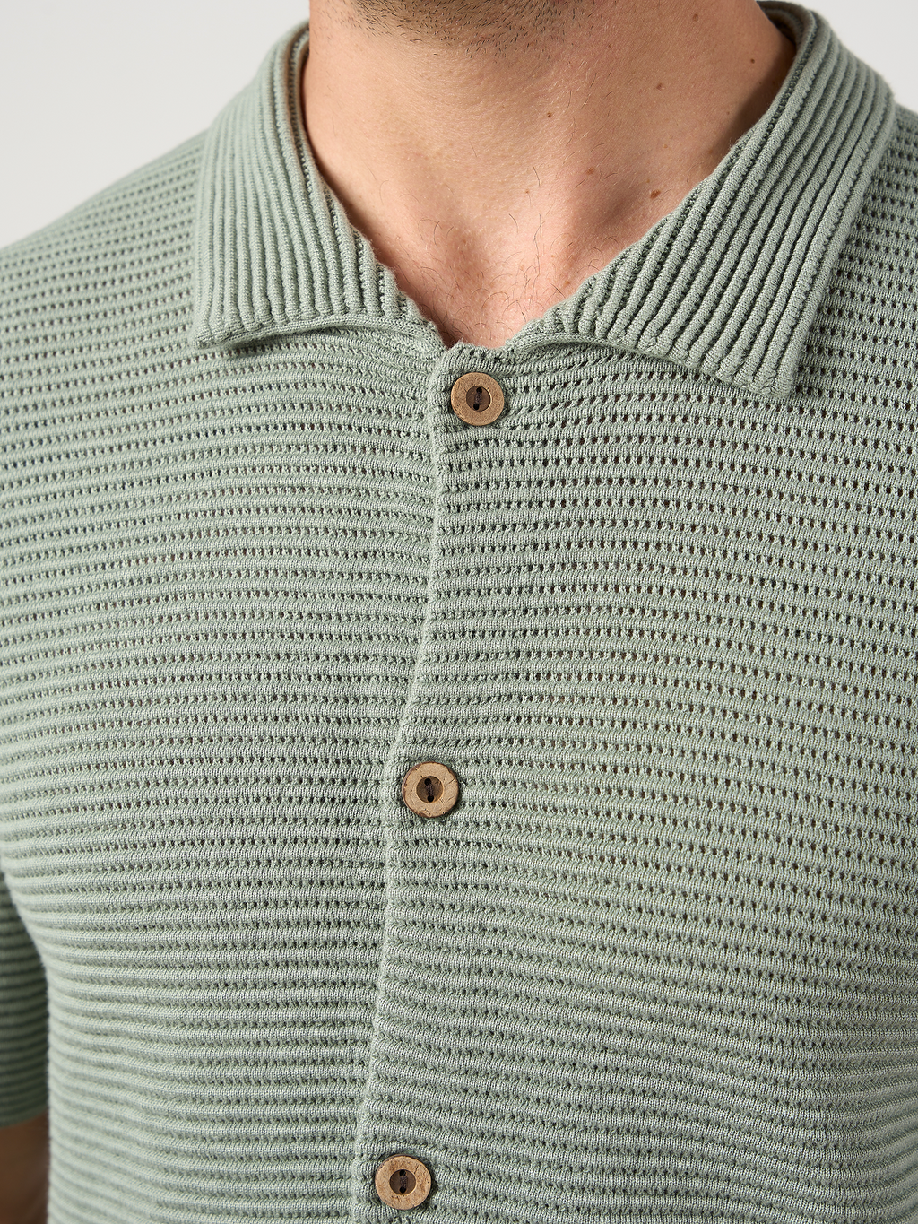 Textured Button Through Shirt Sage