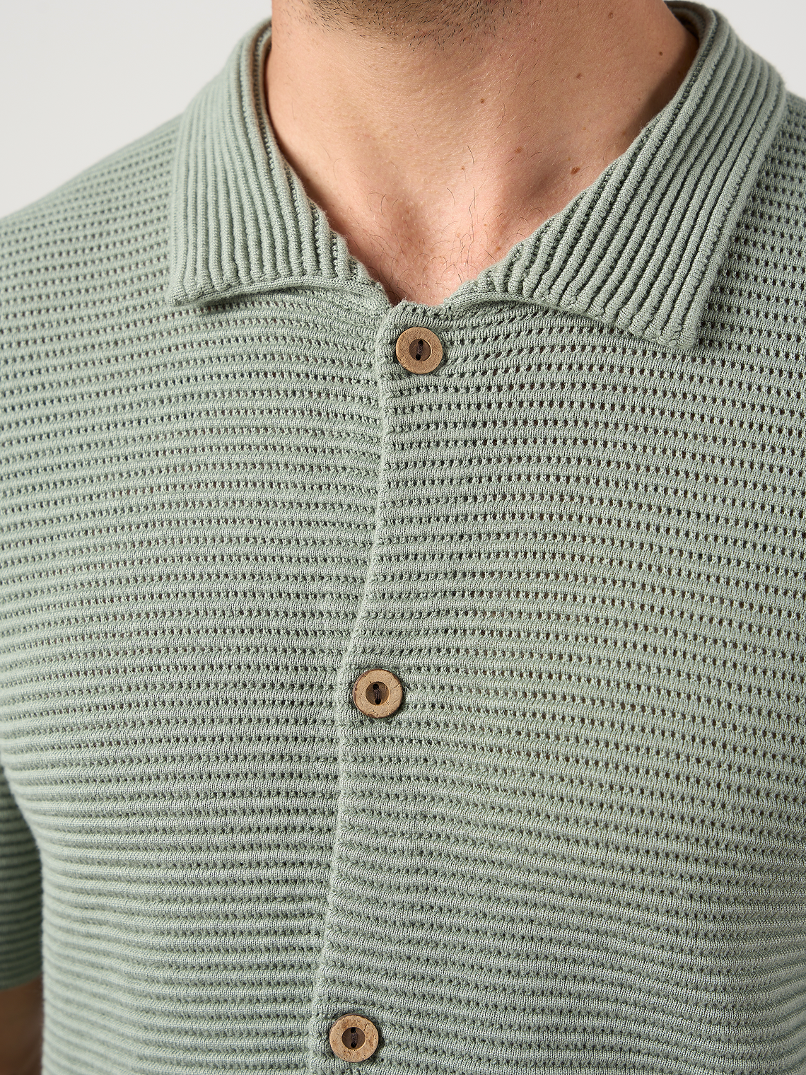 Textured Button Through Shirt Sage